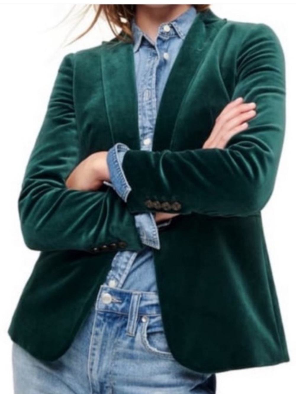 J. Crew Willa Blazer in Stretch Velvet in Green Sz 6
